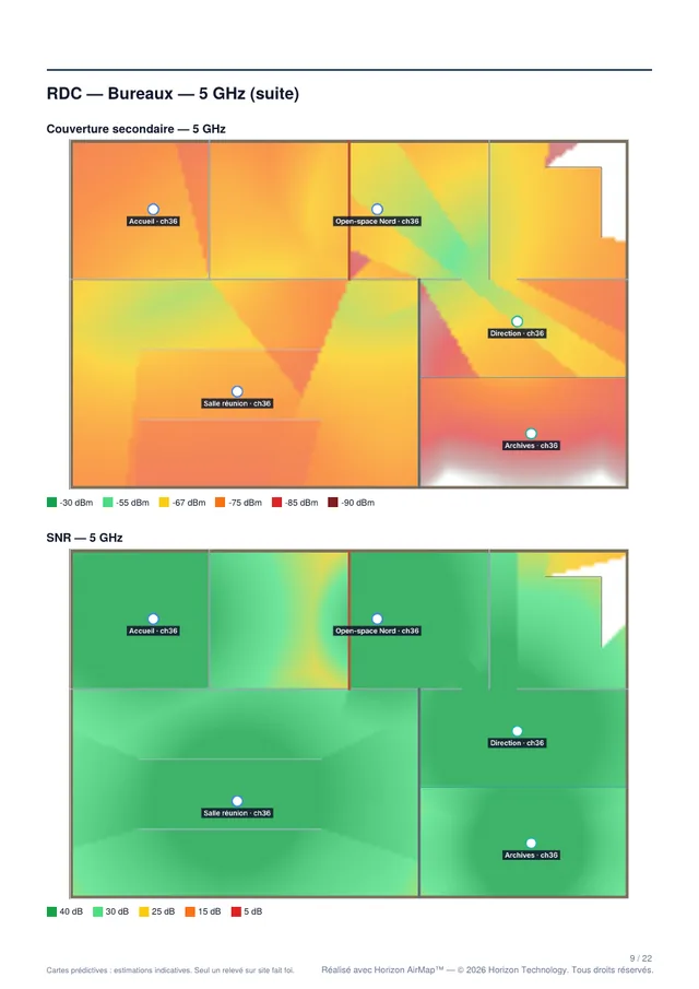 Page de rapport : cartes de couverture 5 GHz